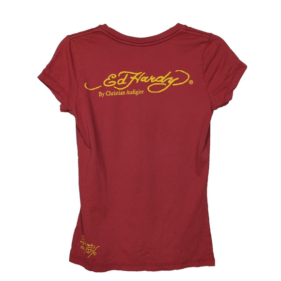 ED HARDY Vintage Y2K Baby Tee Tiger Graphic Print Logo Red Women's Medium - Picture 2 of 4